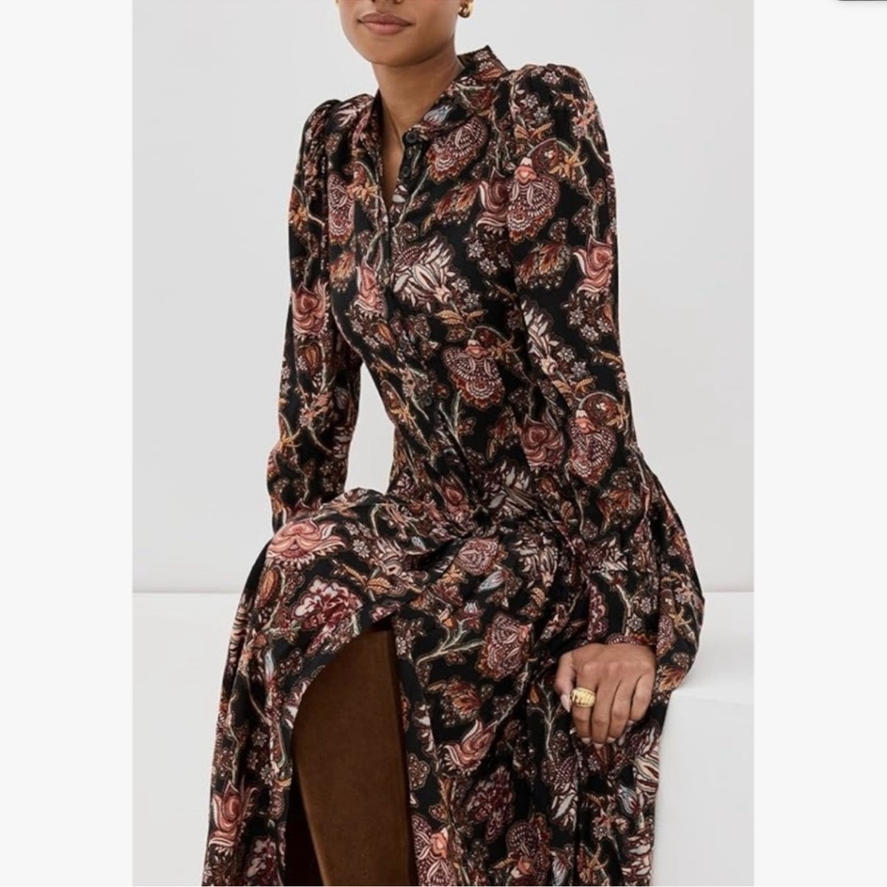 NWOT Ulla Johnson Celia Button Down Wool Blend Dress In Viola Floral Print Sz 2 - Picture 6 of 12